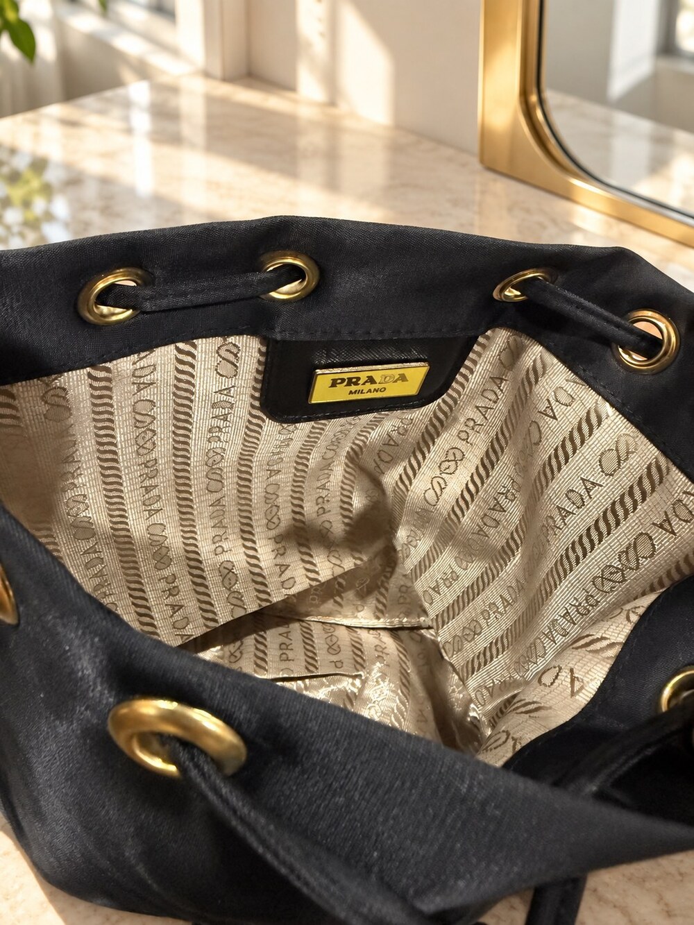 Prada Black Drawstring Makeup Bag | Everyday Cosmetic Storage - Picture 5 of 6